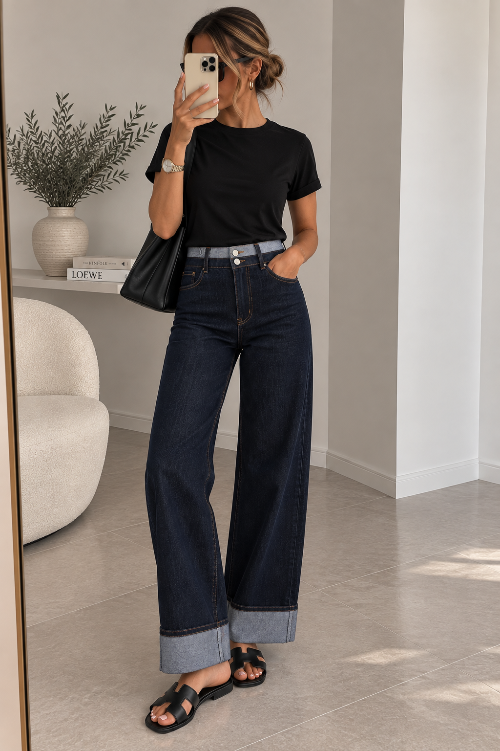 Jean Wide Leg à revers – Bleu brut 💙