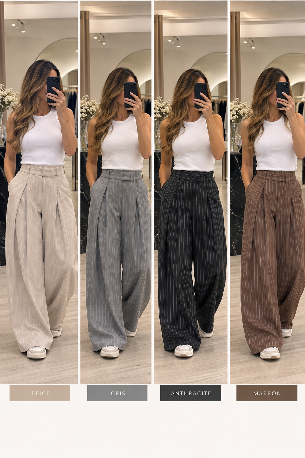 Pantalon large à pinces rayé