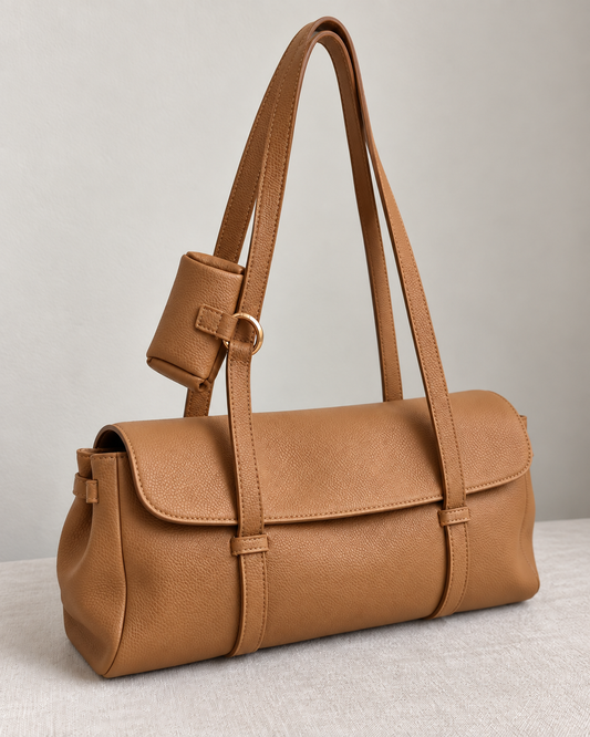 Sac à main camel en simili cuir