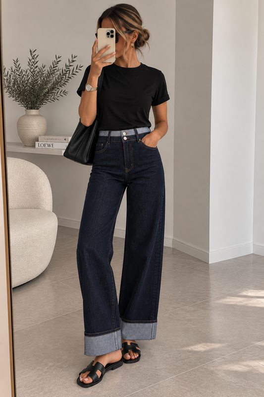 Jean Wide Leg à revers – Bleu brut 💙