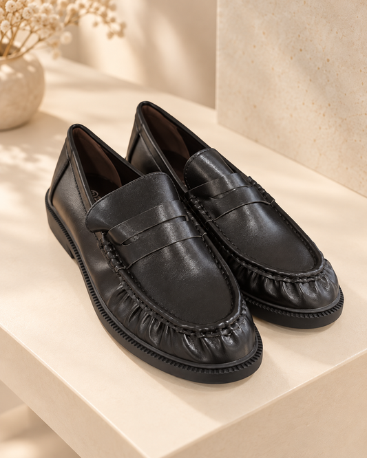 Mules mocassins noires en simili cuir